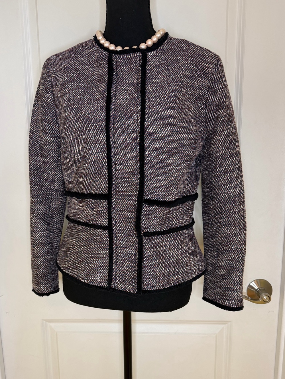 Vintage Banana Republic Women's Blazer Jacket in Heathered Gray with Black Trim